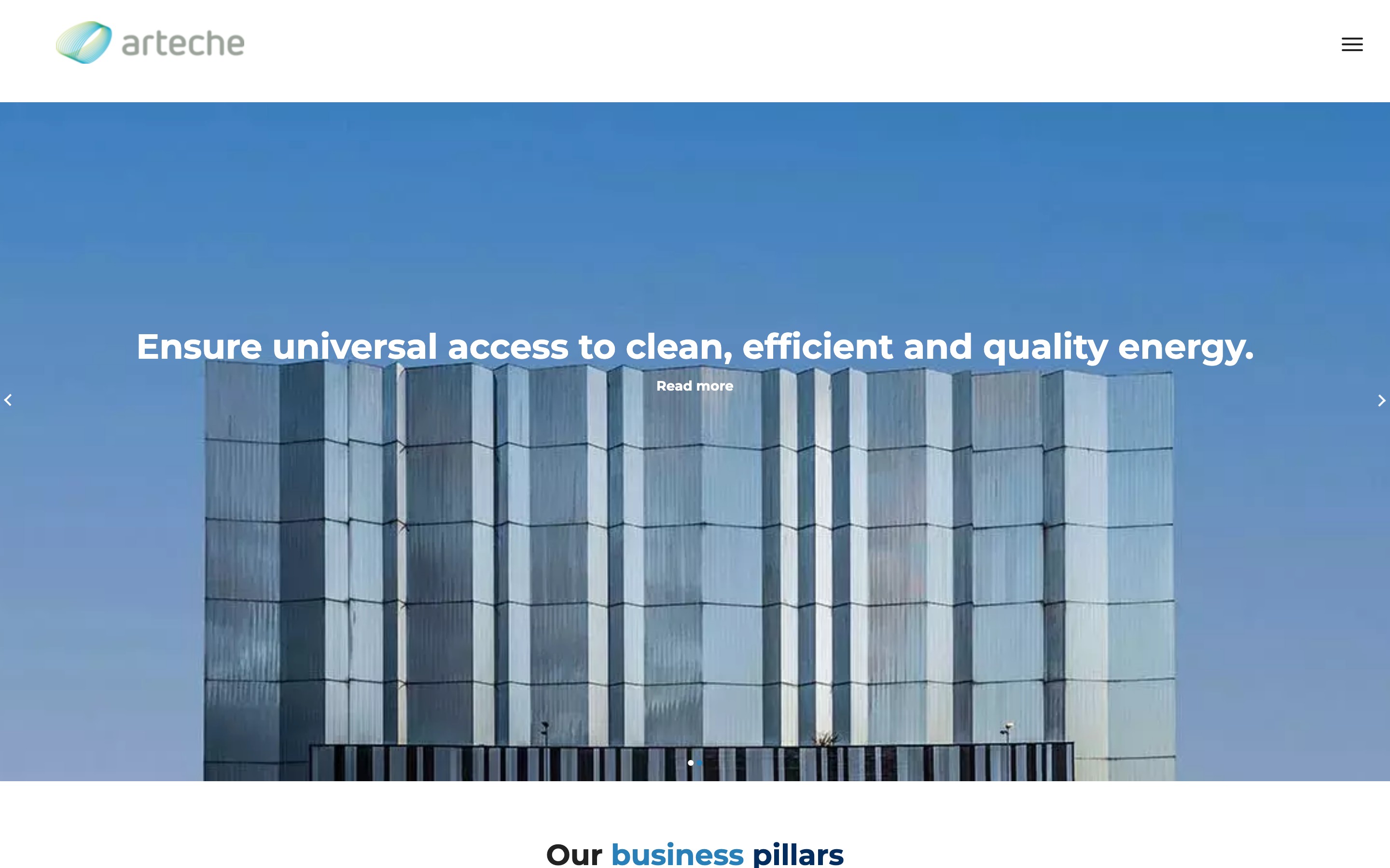 Arteche-Homepage auf Englisch, erstellt mit DXPR Builder