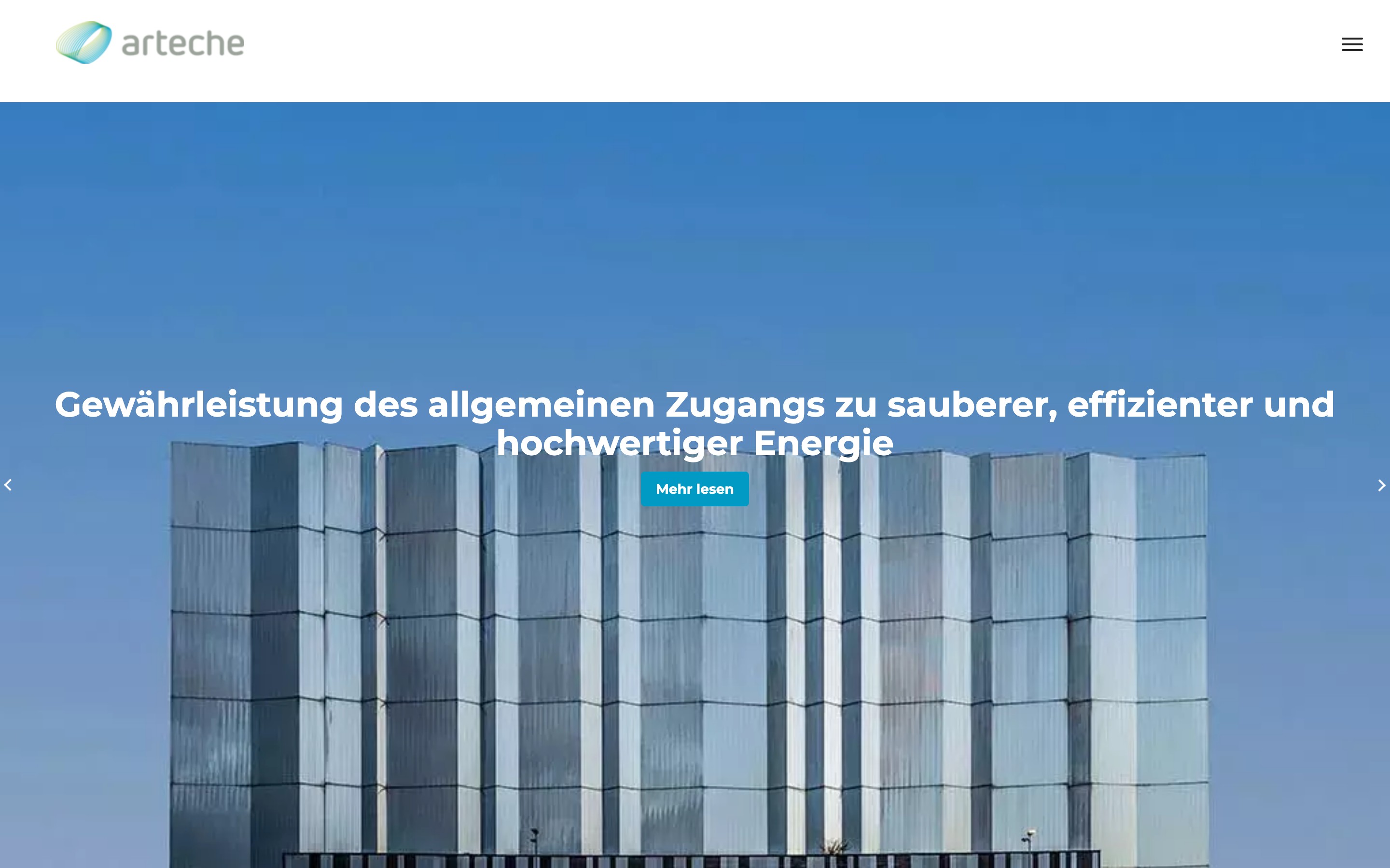 Arteche-Homepage auf Deutsch, erstellt mit DXPR Builder