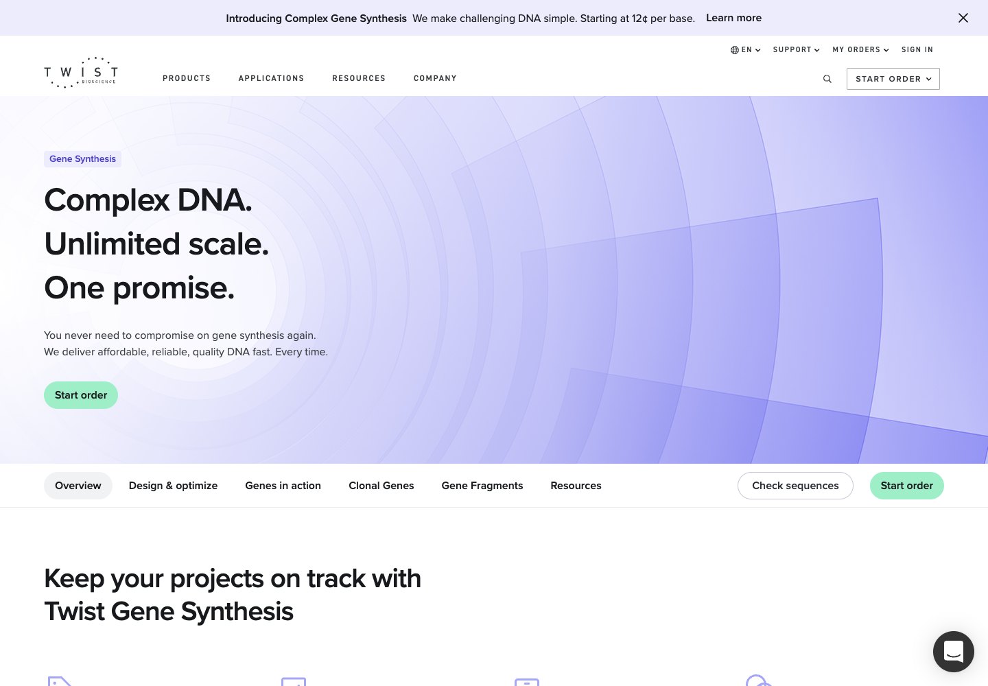 Twist Bioscience: genes webpage