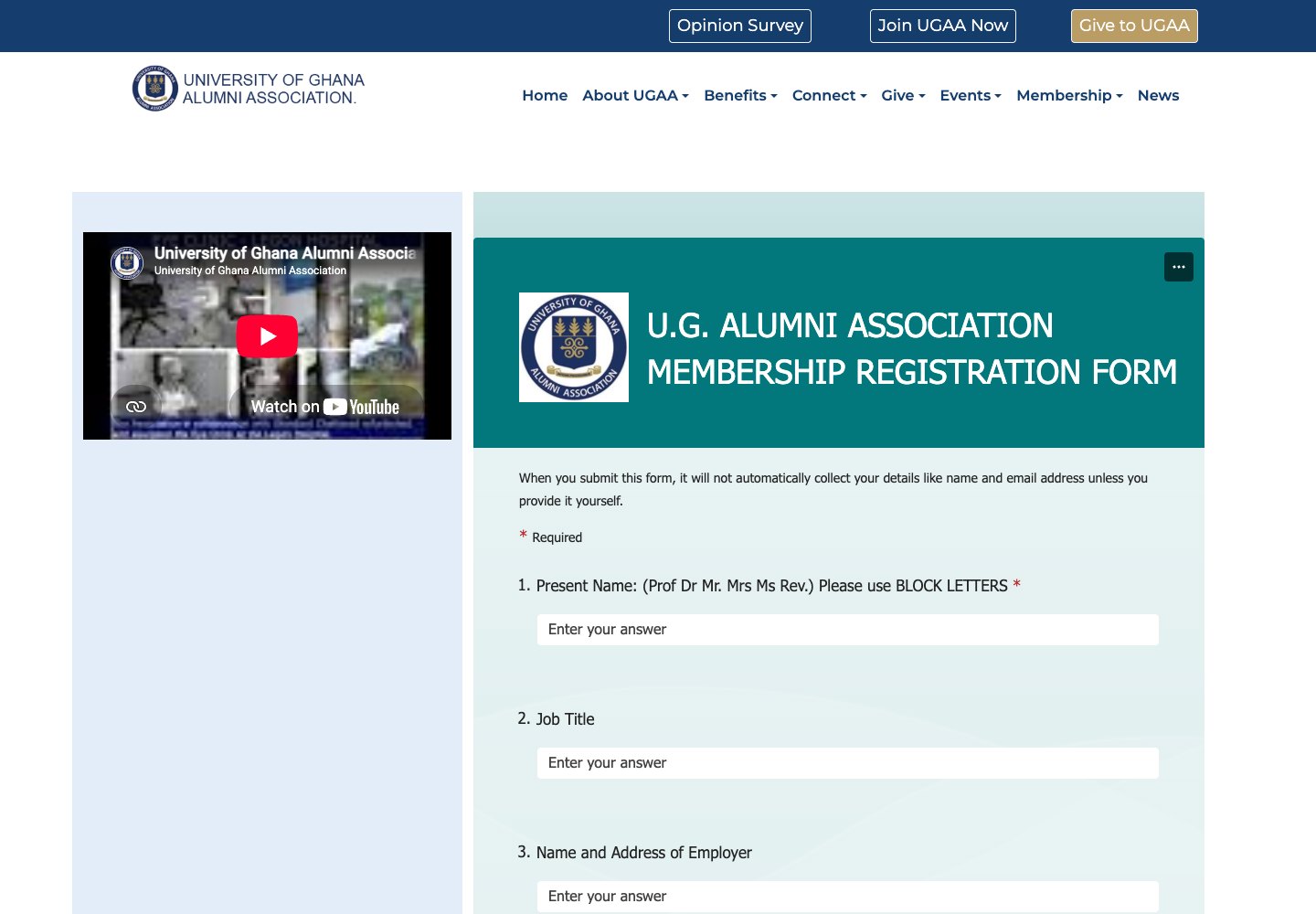 University of Ghana &mdash; Alumni Association: membership webpage