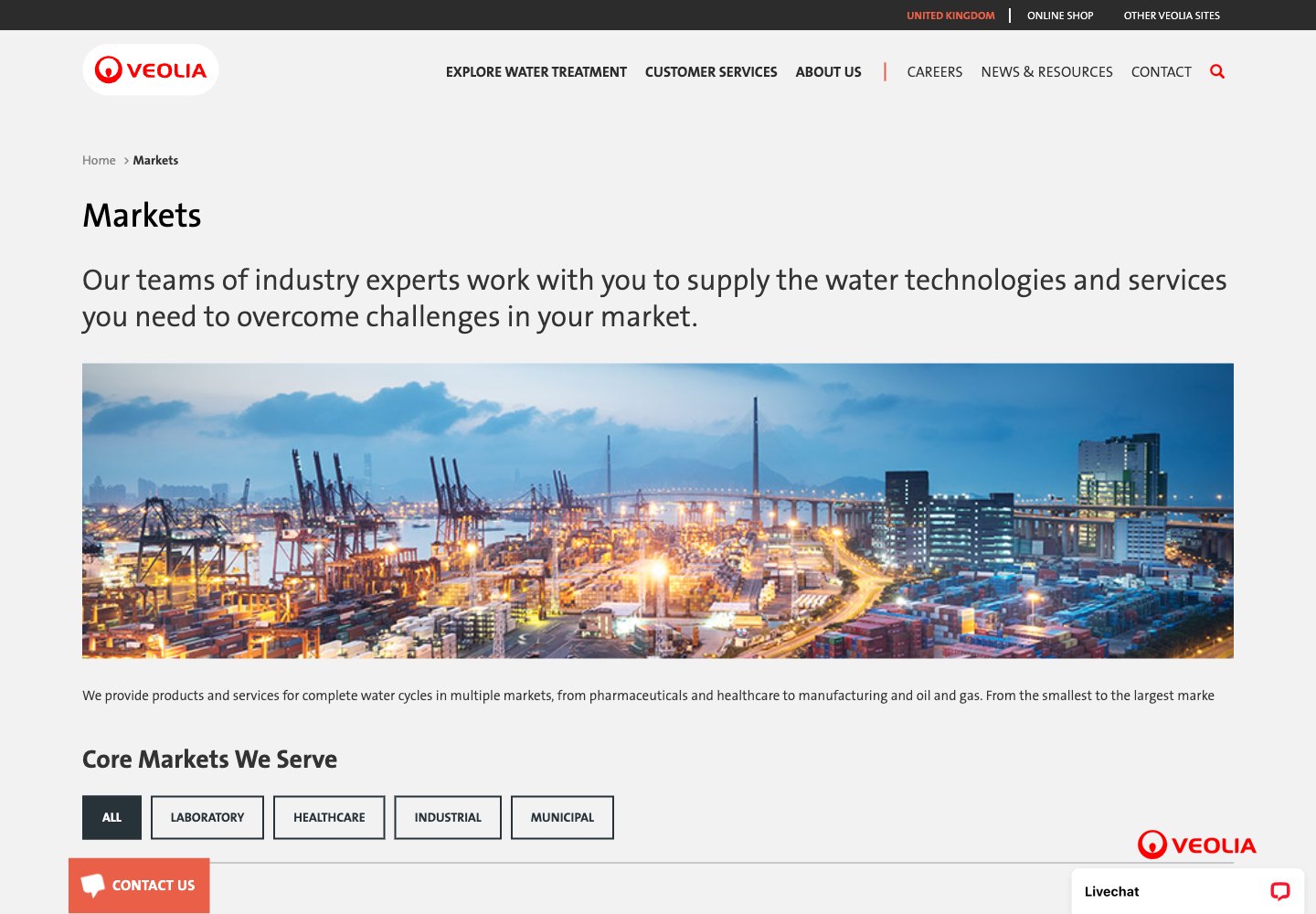 Veolia Water Technologies - UK: pagina web dei mercati