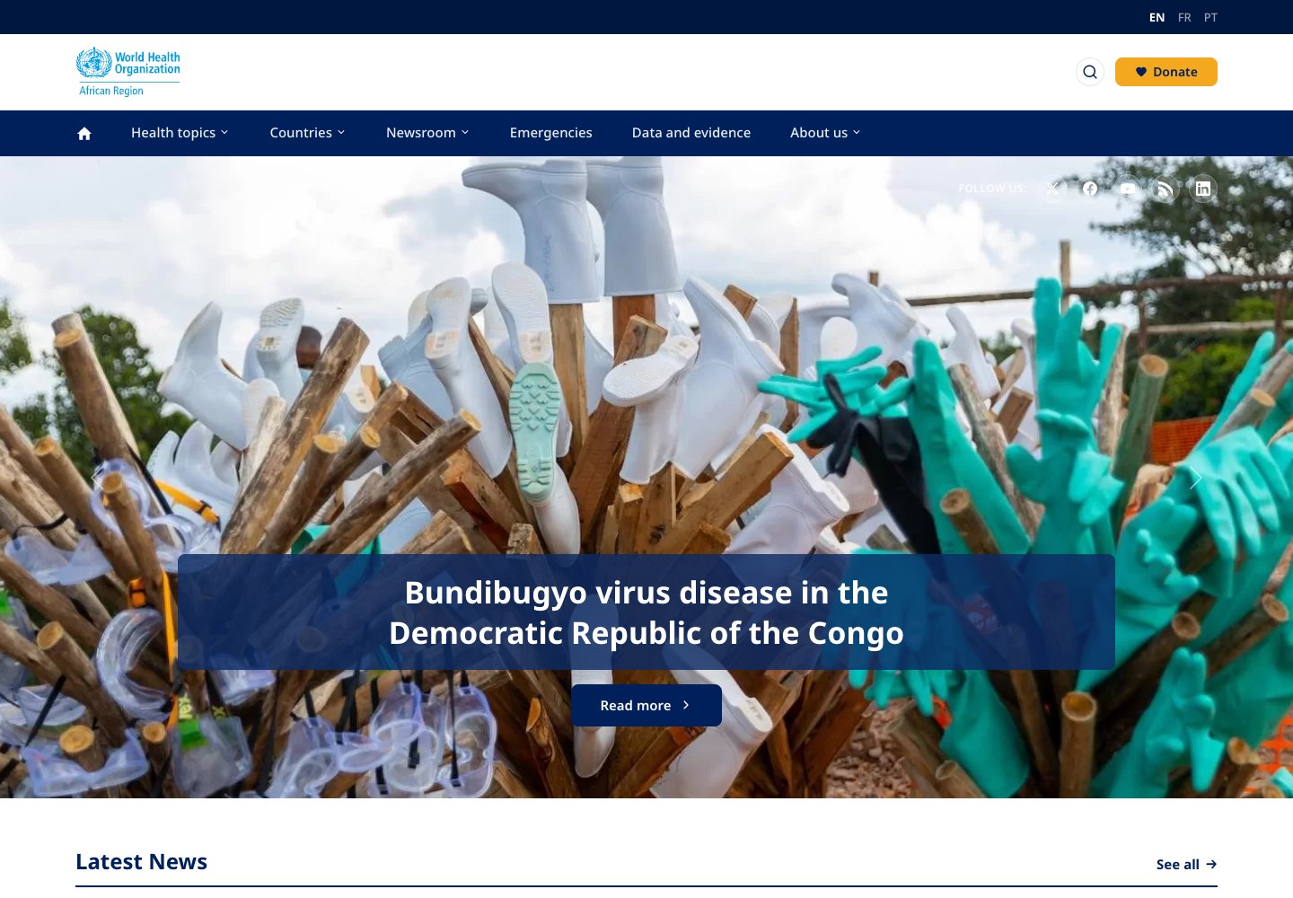 WHO Regional Office for Africa: regional portal webpage