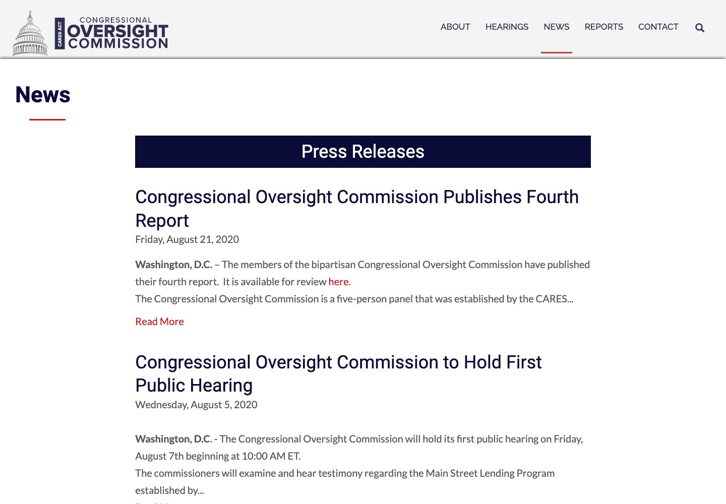 P&aacute;gina de noticias archivada de la Comisi&oacute;n de Supervisi&oacute;n del Congreso, con comunicados de informes y el anuncio de su primera audiencia p&uacute;blica.