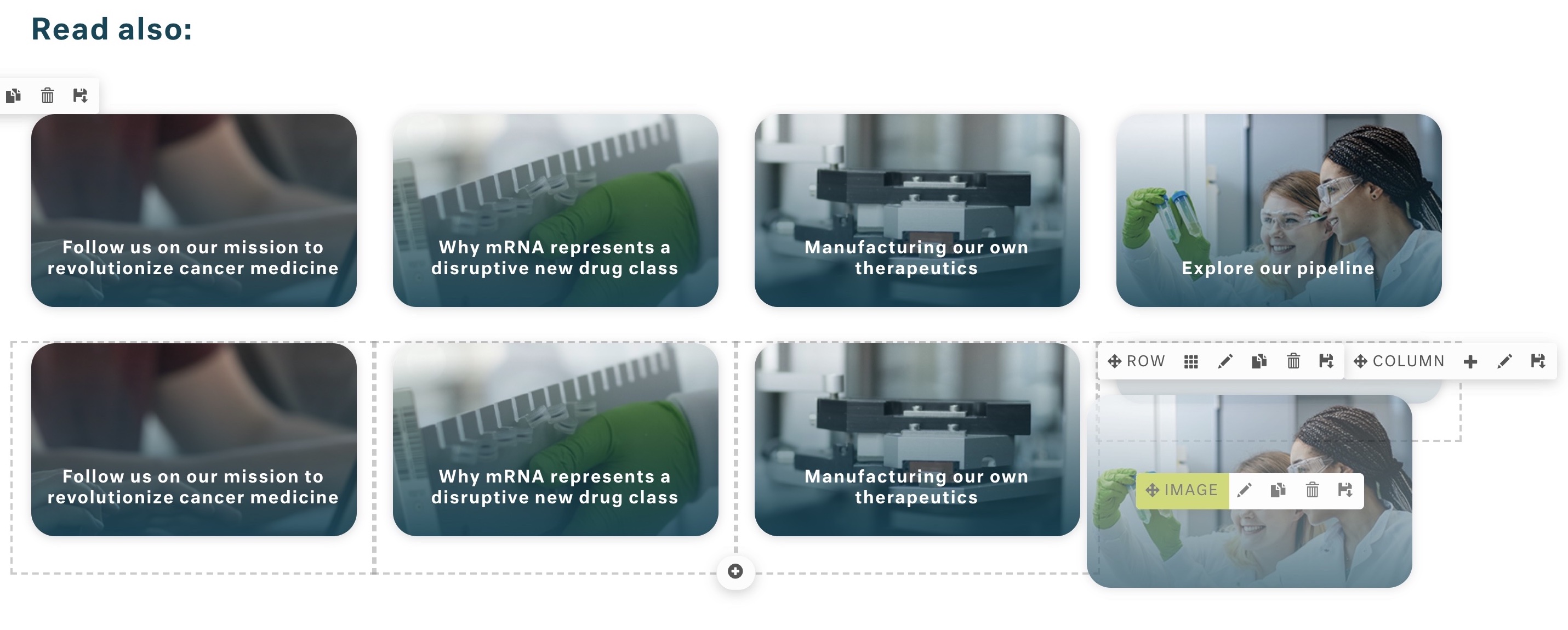 BioNTech content grid built with DXPR Builder