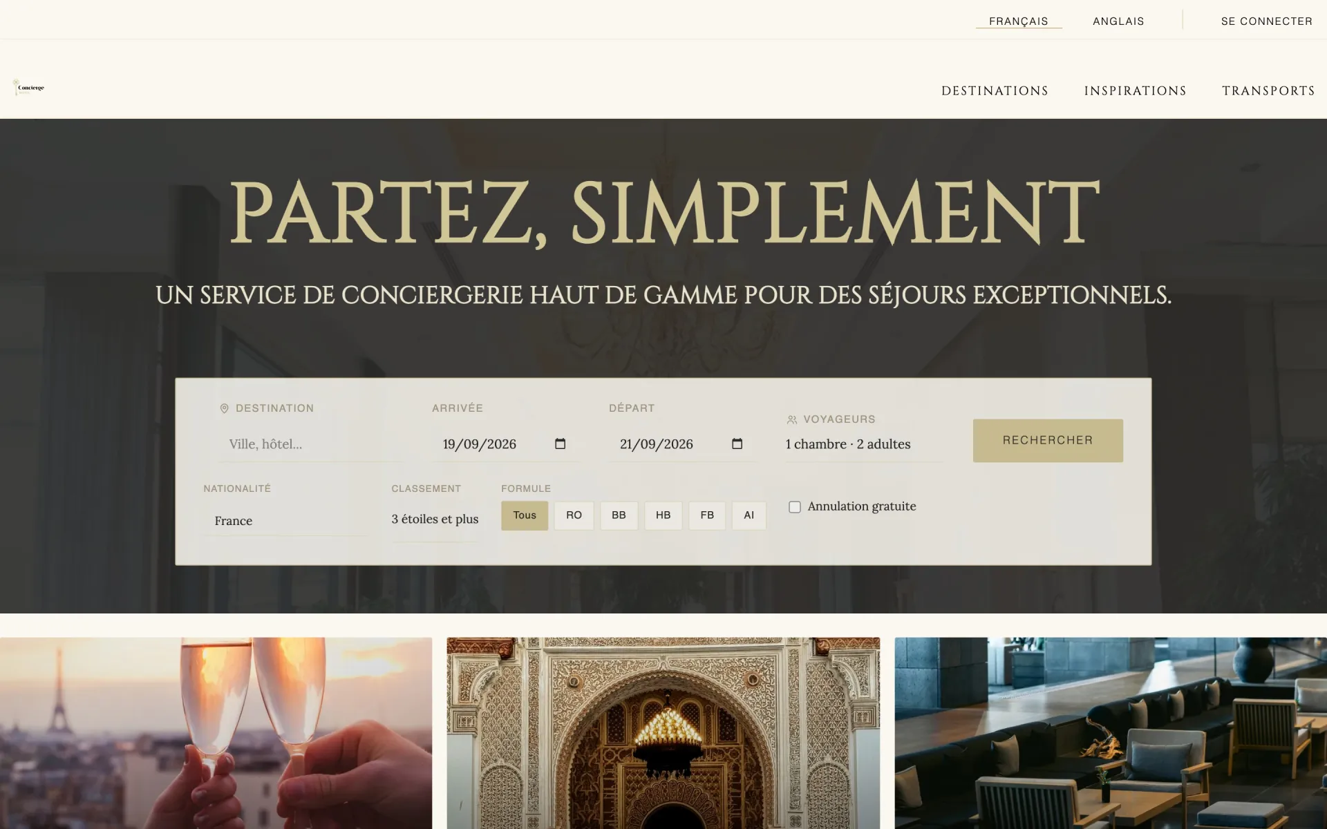 Concierge Hotel luxury destination page