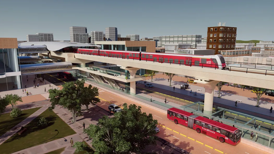 Architectural visualization of a Metro de Bogotá station