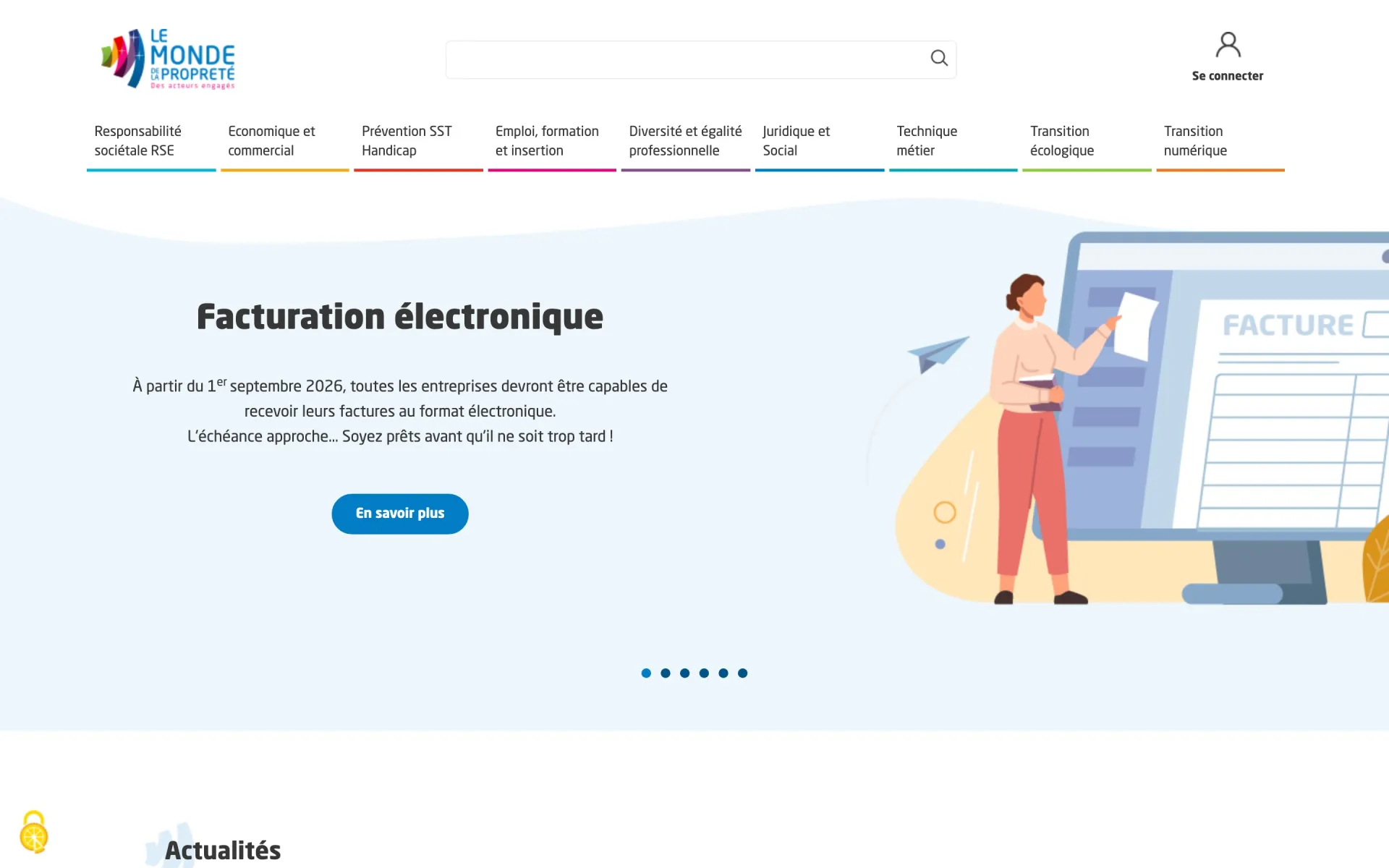 Le Monde de la Propreté website showing price indices and industry resources