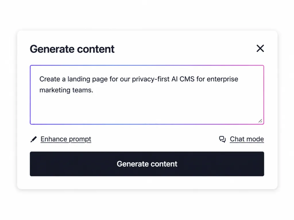 DXPR AI interface to generate a page from scratch