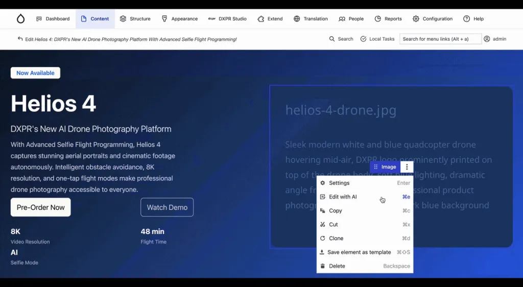 Editing a generated page in DXPR Builder